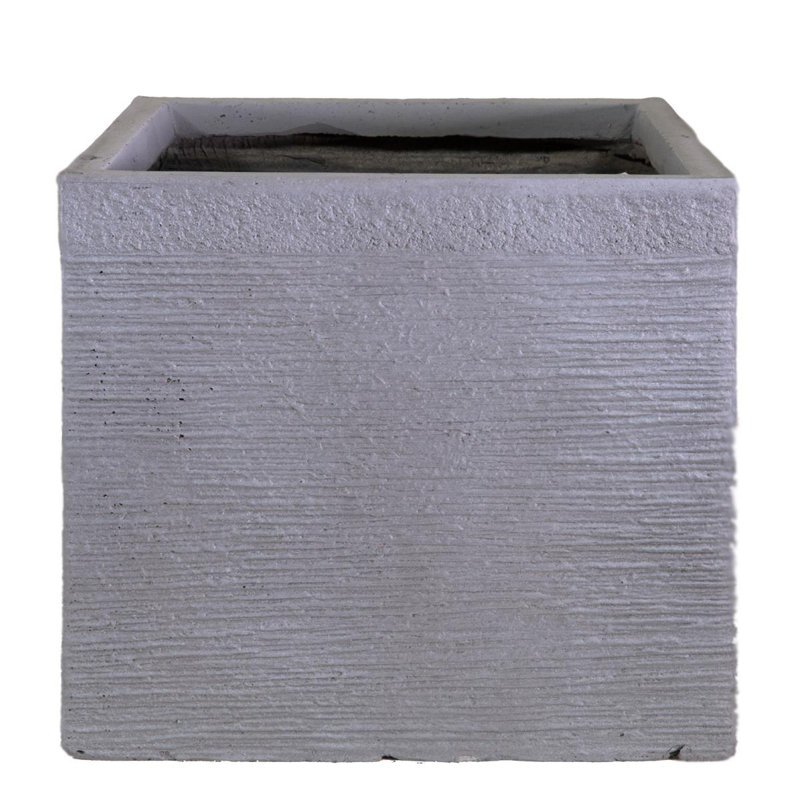 HORTICO Ribbed Light Concrete Square Planter, Stone Grey, 28cm H x 30cm W x 30cm D