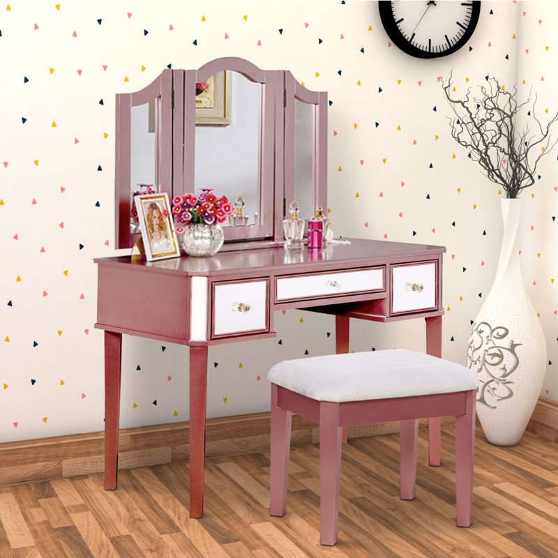 Acme Enid Vanity Set With Stool And Mirror Rosdorf Park Ensemble - Main Image