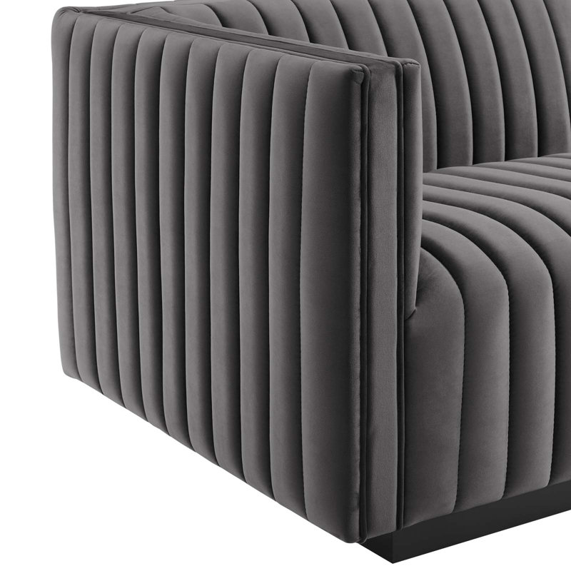 Gray Velvet Tufted Six-Piece Sectional with Ottoman