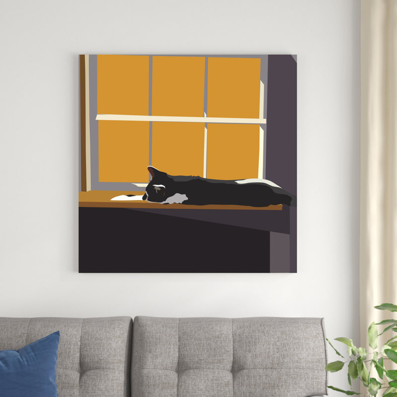 Chat sur un rebord de fenêtre II, H 36 po x l 36 po x P 1,25 po