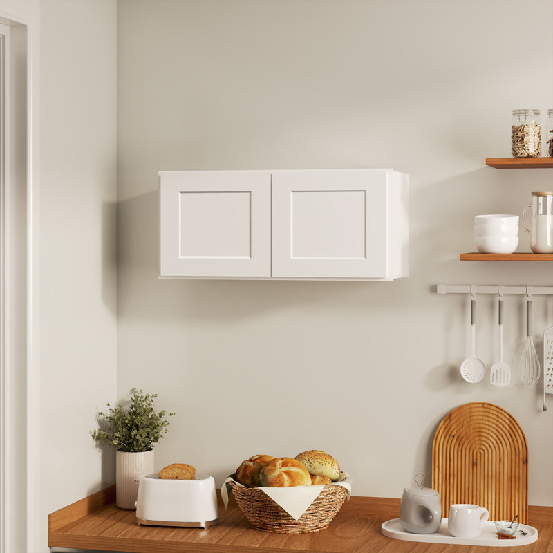 Meuble mural standard HOMEIBRO Cozy Design, 91,4 cm (L) x 30,5 cm (P) x 61 cm (H), en contreplaqué blanc Shaker, prêt à assembler