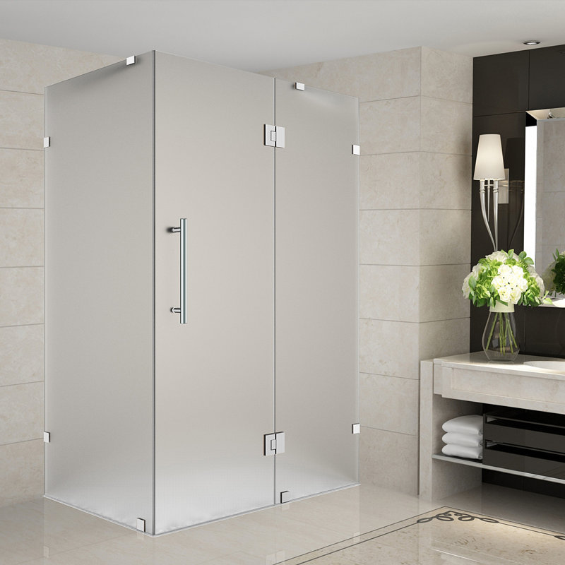 Avalux 35" x 72" Square Hinged Shower Enclosure, Brushed Stainless Steel