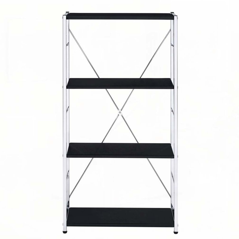 Black and Chrome 4-Tier Rectangular Bookshelf