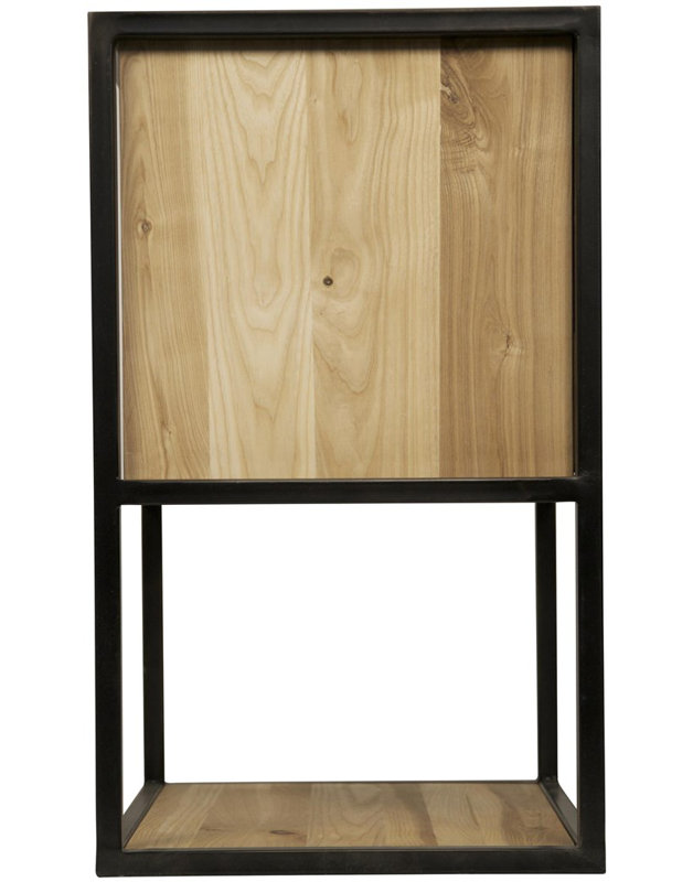 Pearce Elm and Black Metal Rectangular End Table with Storage