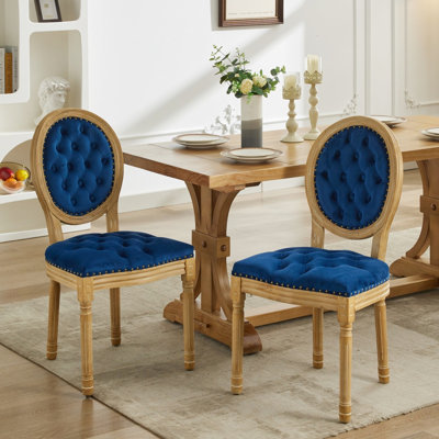 Chaises de salle à manger en bois massif avec mousse haute densité, revêtement en velours bleu élégant, revêtement de 2,