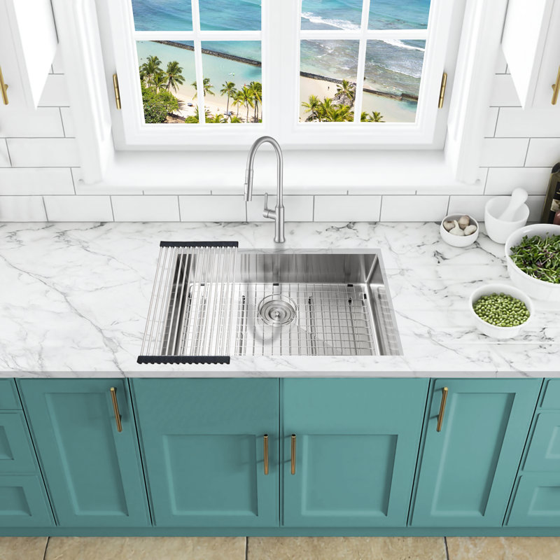 KBFmore Bowl Stainless Steel Kitchen Sink with Accessories, 23"L x 18"W x 5.5"H - Single Bowl, 3 Piece