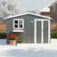 Remise de rangement extérieure en métal 10 pi x 8 pi avec fenêtre et support à fleurs, remise à outils verrouillable à deux portes, remise de jardin imperméable et imperméable pour patio, gris