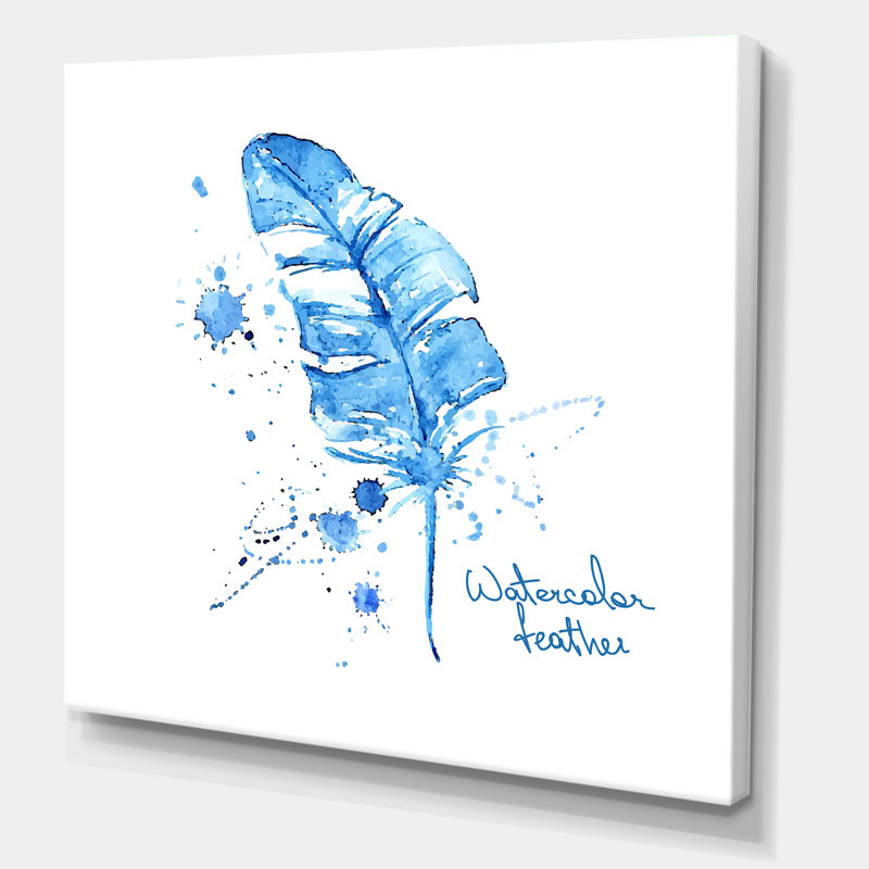 Plume bleue ethnique - peinture sur toile, H 30 po x l 30 po x P 1 po, Toile tendue