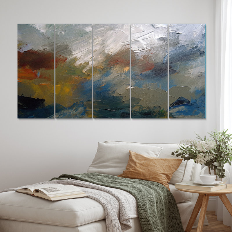 «Feeling Autumn Abstract Orange Blue», reproduction d'art sur toile abstraite - 5 panneaux égaux