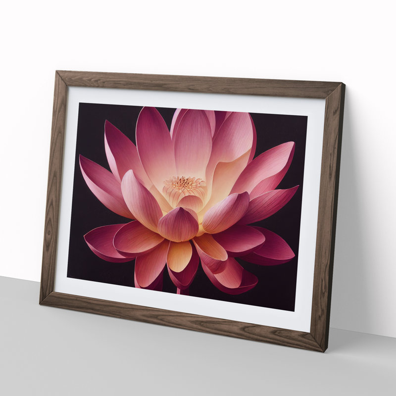 Great Lotus Flower 1 Piece Single Picture Frame Wall Art, 46cm H x 64cm W x 2cm D, Walnut Framed