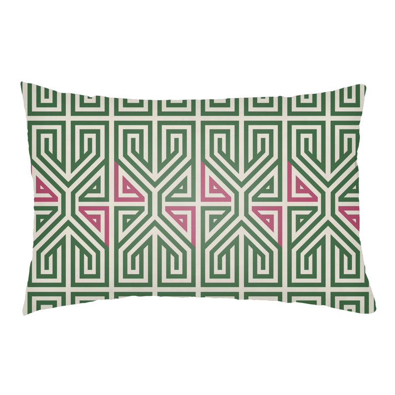  Indoor/Outdoor Lumbar Pillow, Kelly Green/Hot Pink