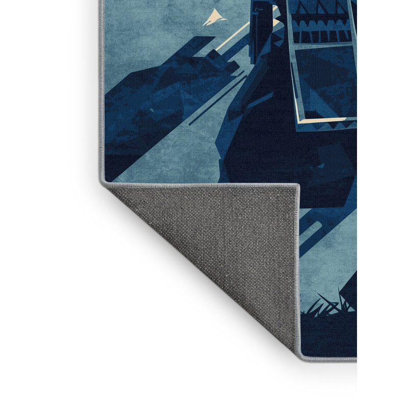 Tapis moelleux moelleux d'inspiration mondiale Dunmire Steppe Archer en bleu - Reliure bleu ciel, 5 x 7