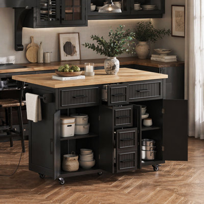 56.5'' Kitchen Island With Drop Leaf
