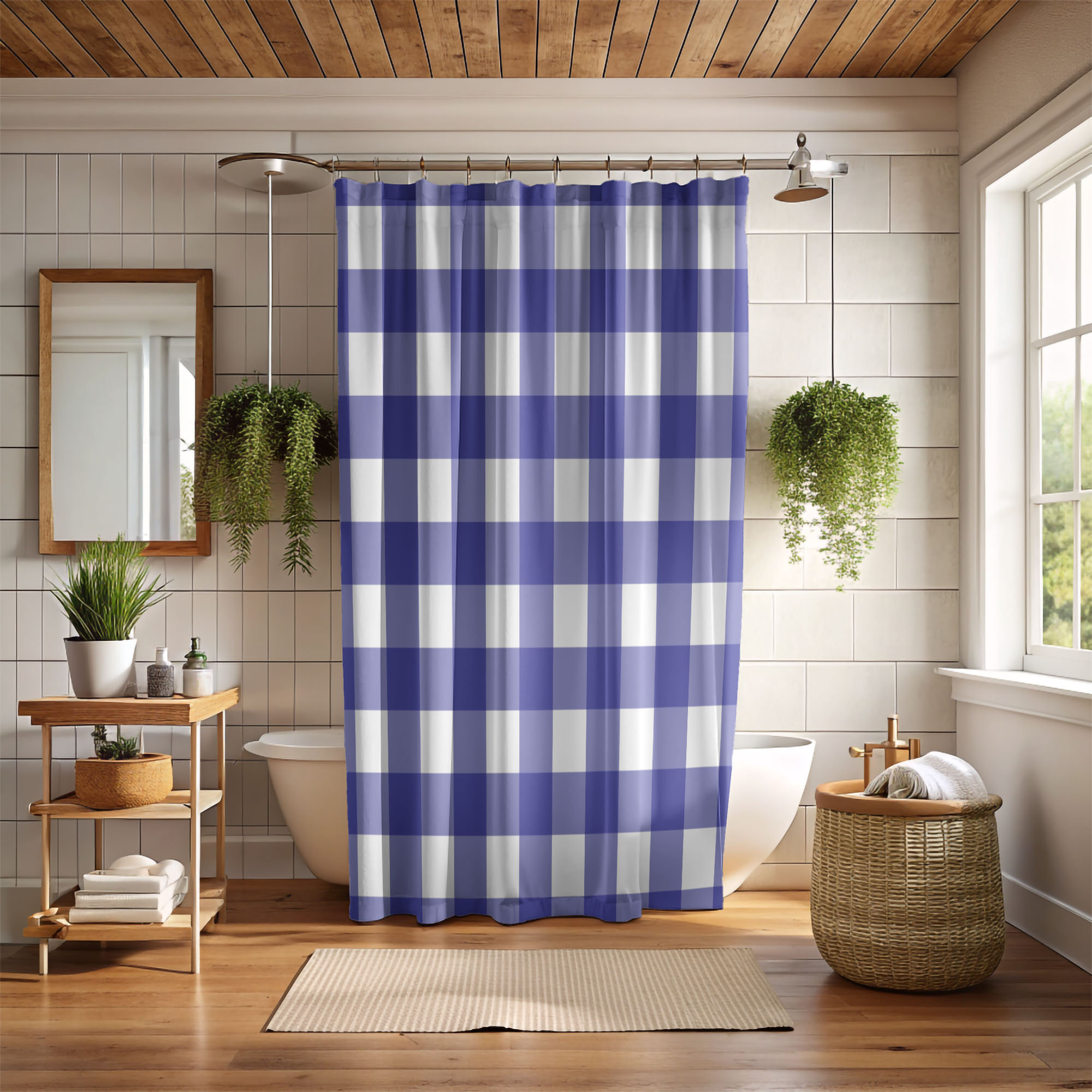 East Urban Home Navy White Checkered - Premium Shower Curtain | Wayfair