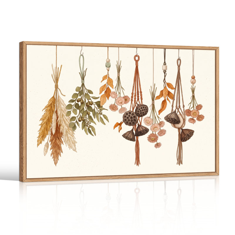Ensemble de 1 tableau sur toile représentant des herbes séchées, H 24 po x l 36 po, Naturel