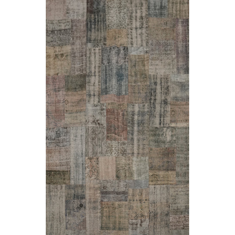 Wool Geometric Patchwork Distressed Area Rug 7x10