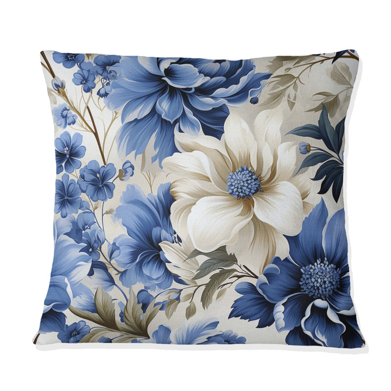 Coussin Cobalt Blue Brocade Victorian, H 18 po x l 18 po