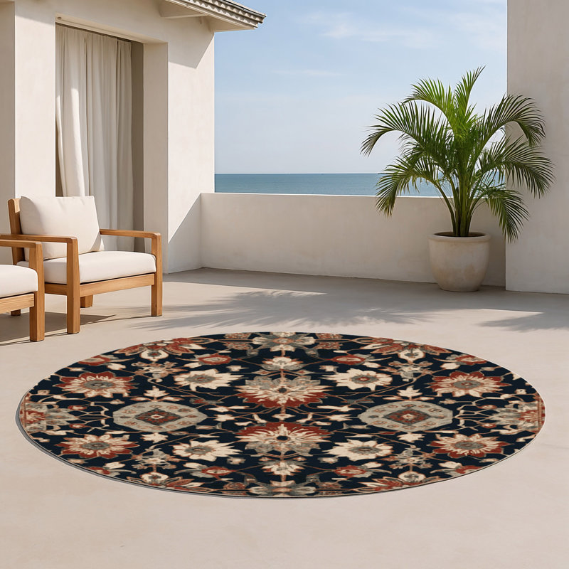 Tapis turc intérieur et extérieur bleu, Rond 5 pi