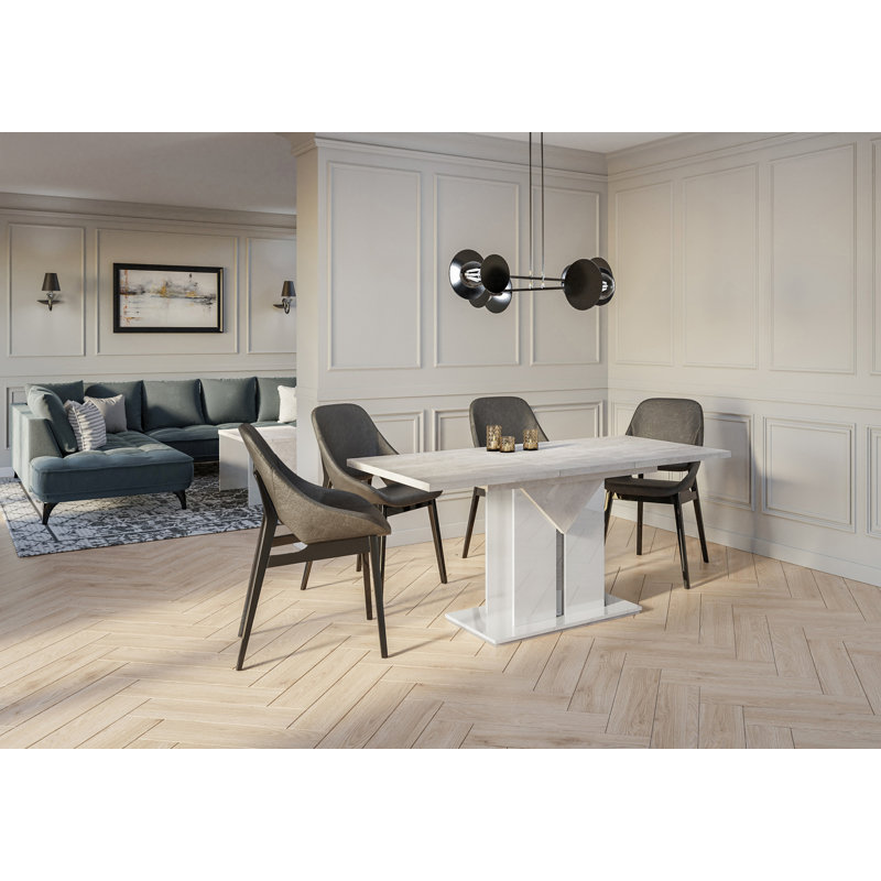 Trip Extendable Dining Table, White Gloss, Concrete Flow