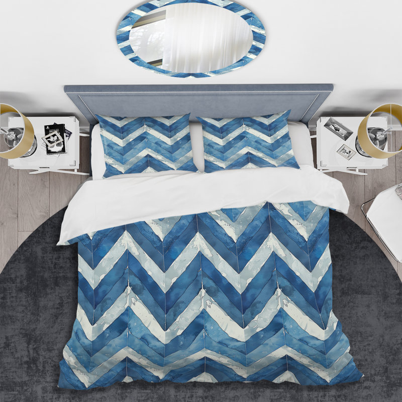 Ensemble de housse de couette moderne à chevrons bleu et argent, Housse de couette très grand et 2 très grandes t