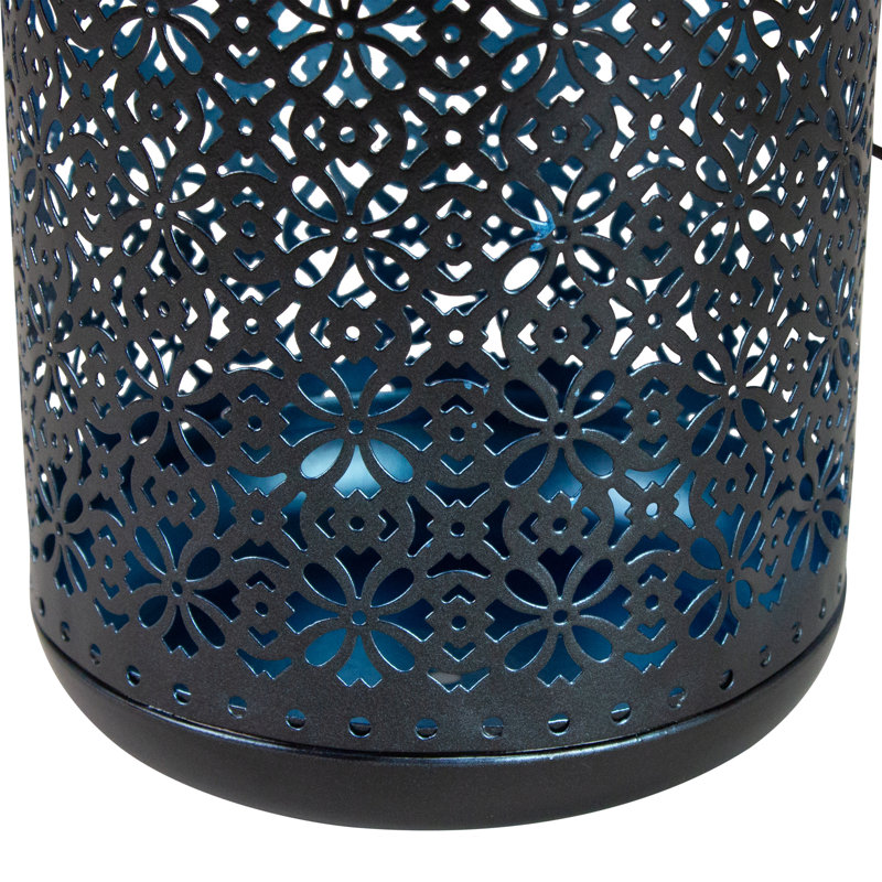 7" Black Floral LED Solar Outdoor Lantern with Handle