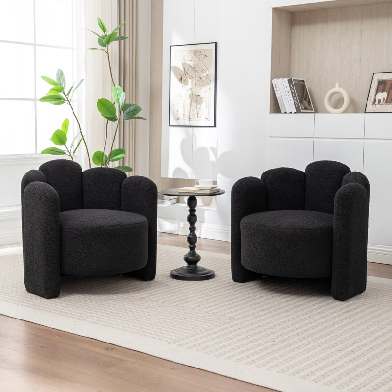 Sherpa Upholstered Barrel Chair, Black