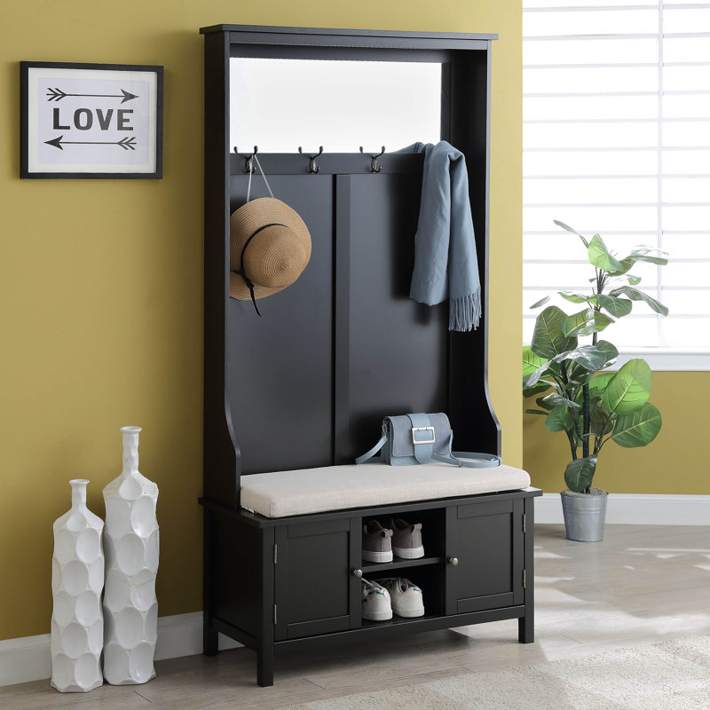 Persey Hall Tree 38'' Wide with Bench and Shoe Storage, Black