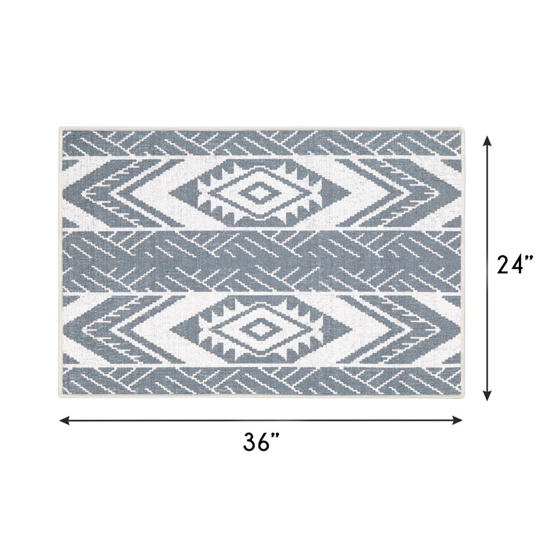 Berlauda Geometric Non-Skid Kitchen Mat, Light Gray