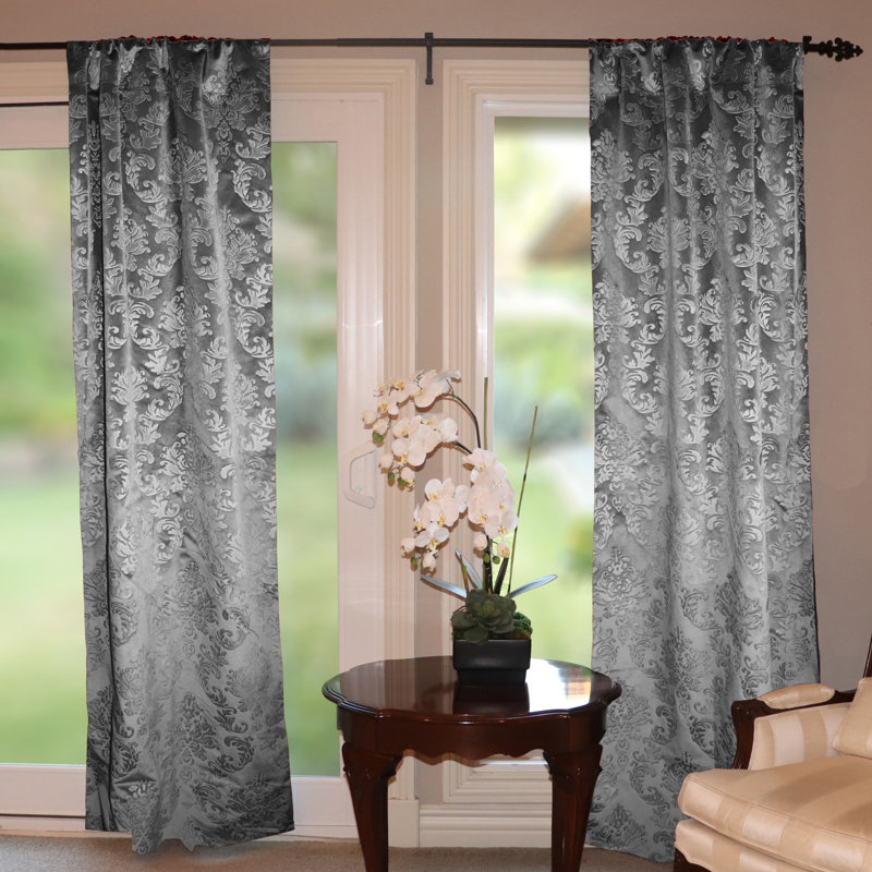 Velvet Damask Curtain Panel, 54" W x 96" L, Silver