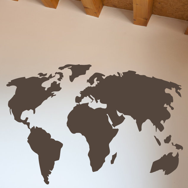 Décalcomanie murale carte du monde, H 22 po x l 32 po x P 0,01 po, Brun