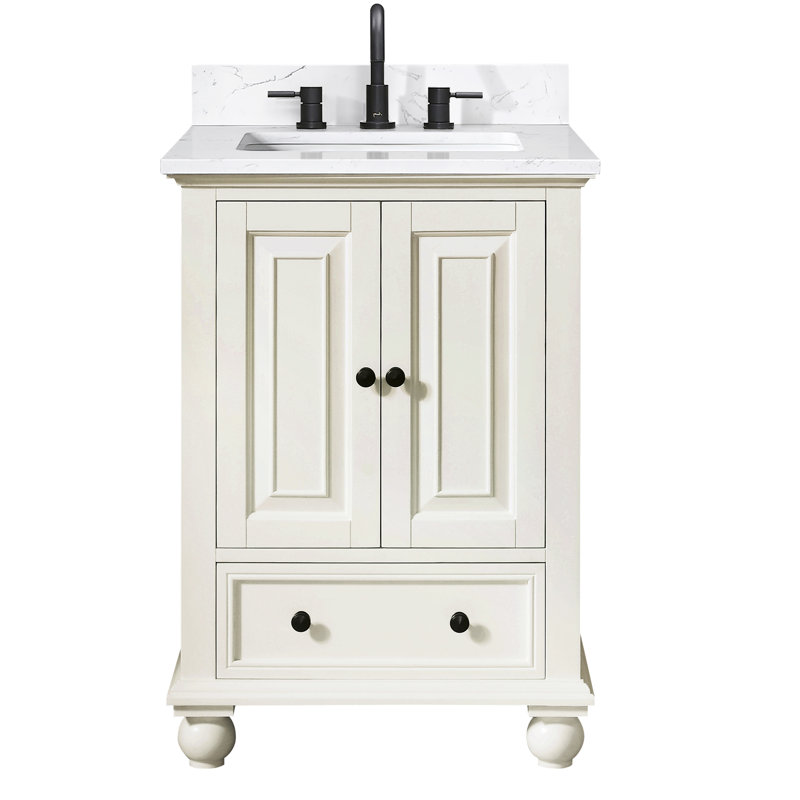 Thompson 25" Single Modern Bathroom Vanity Set, French White, Cala White