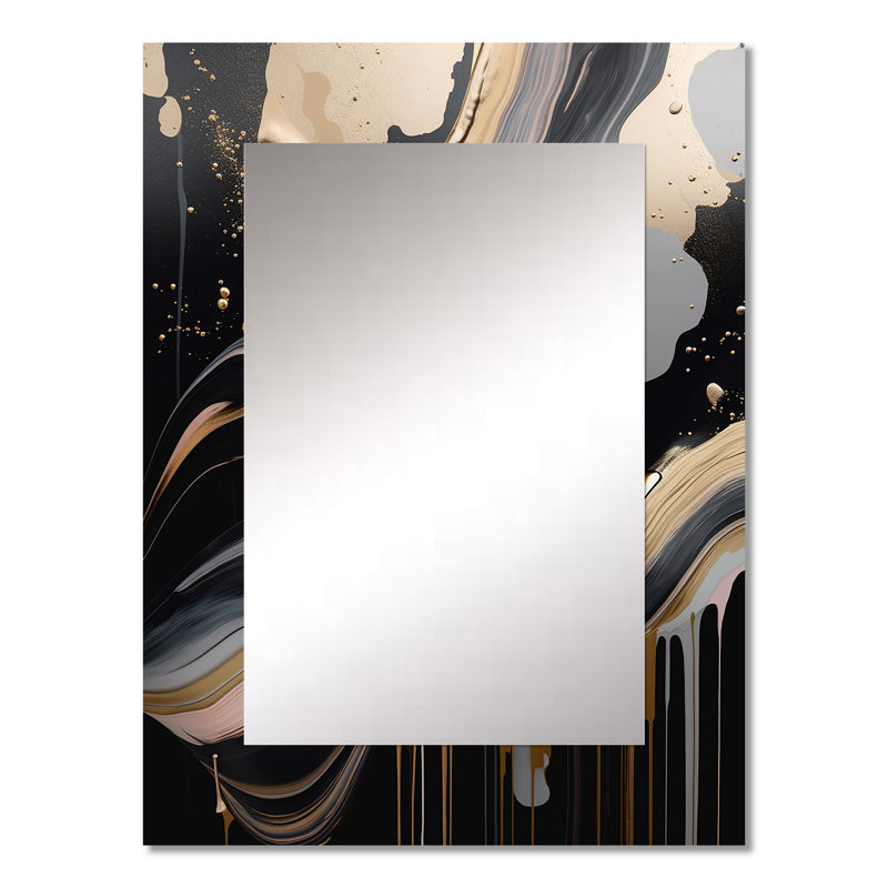 Or et noir marbré Euphoria III - miroir décoratif en marbre, grand miroir mural moderne, impression d'art en métal