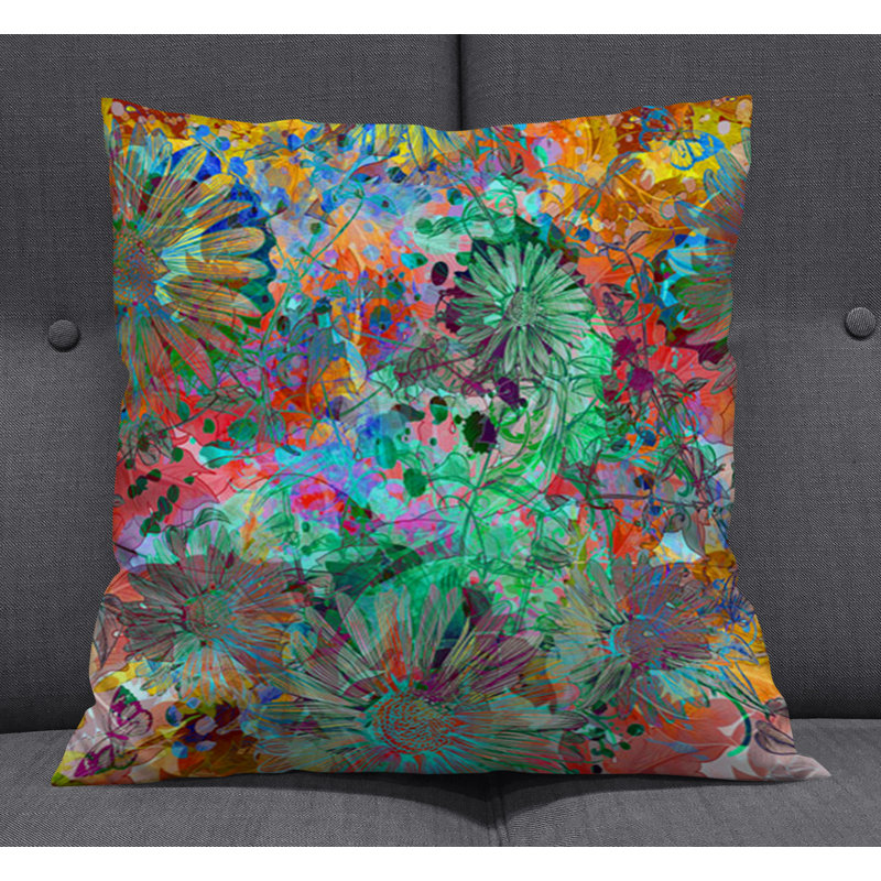 Throw Pillow With Insert, Multi Floral/Abstract 3, 20"H x 20"W