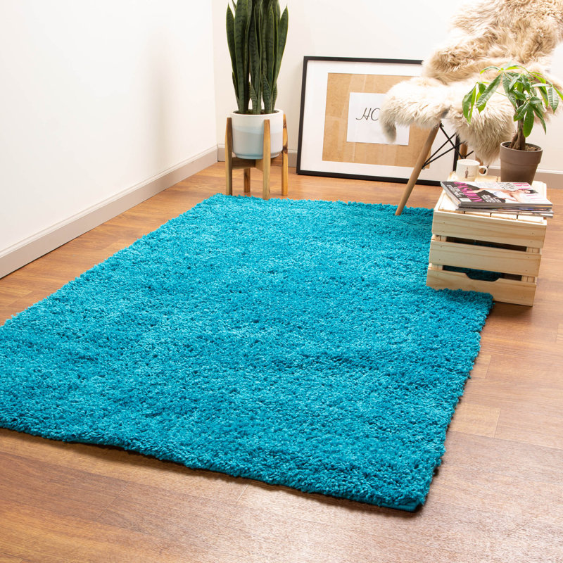 Tapis turquoise tissé à la machine Deatherage, Rectangle 8 pi x 10 pi