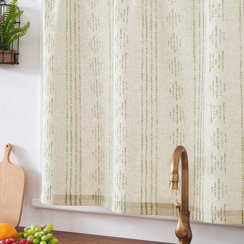 Rideau de cuisine Boho Linen, L 50 po x L 36 po, Vert / beige