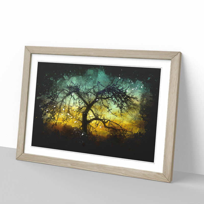Tree at Sunset Vol.4 - Picture Frame Graphic Art, 27cm H x 36cm W x 2cm D, Oak