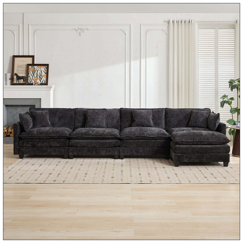 Canapé modulaire moderne 4 places à 4 couches en chenille, Noir