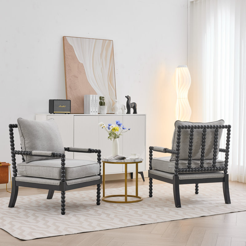Accent Chair With Turned Wood And Solid Frame, Light Gray