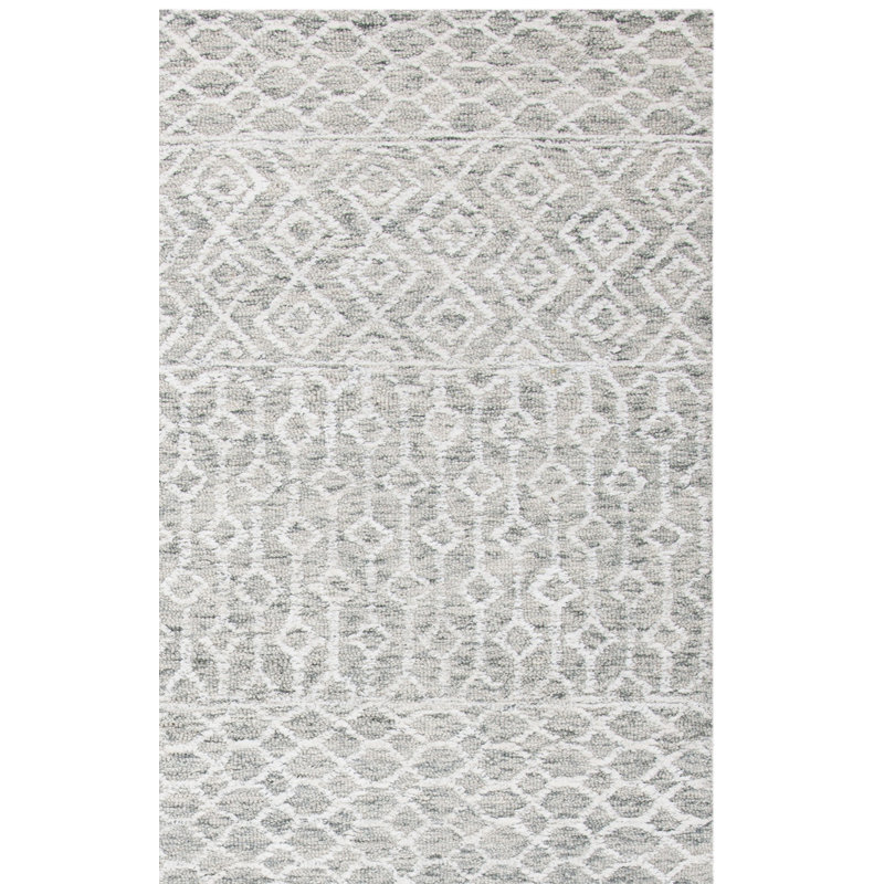 Percy Hand Tufted Wool/Viscose/Cotton Geometric Rug in Green/Ivory, Rectangle 4' x 6'