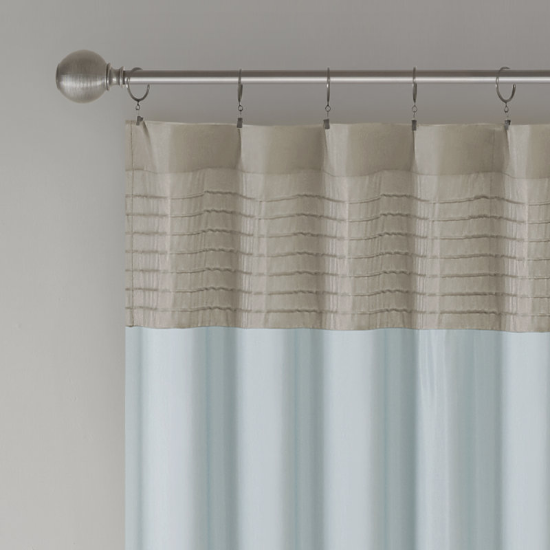 Blue Faux Silk Pintuck Light-Filtering Curtain Panel