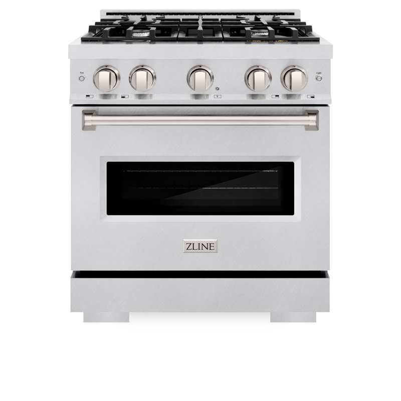 ZLINE Autograph Edition 30 in. 4.2 cu. ft. Classic Dual Fuel Range with 4 Burner Gas Cooktop and Electric Convection Oven in Satin Stainless Steel with Accents