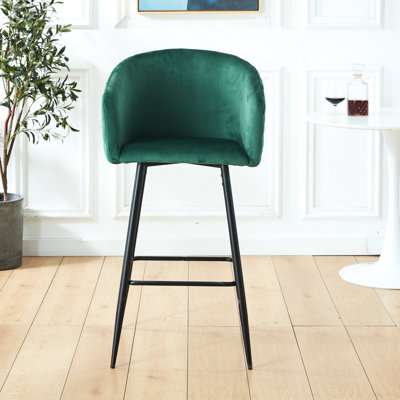 2 tabourets de bar à hauteur de comptoir, revêtus de velours, pieds en métal pour comptoir de cuisine, pub, tabouret revêtu de salle à manger (de 2), café, comptoir