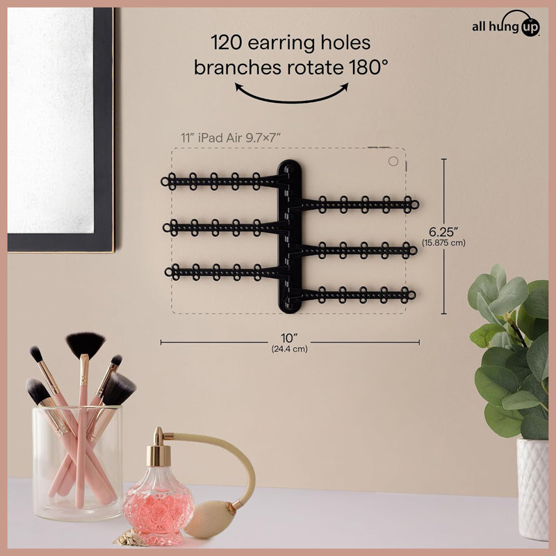 Organisateur de bijoux mural rotatif à 6 niveaux, support suspendu avec 120 trous pour boucles d'oreilles, noir