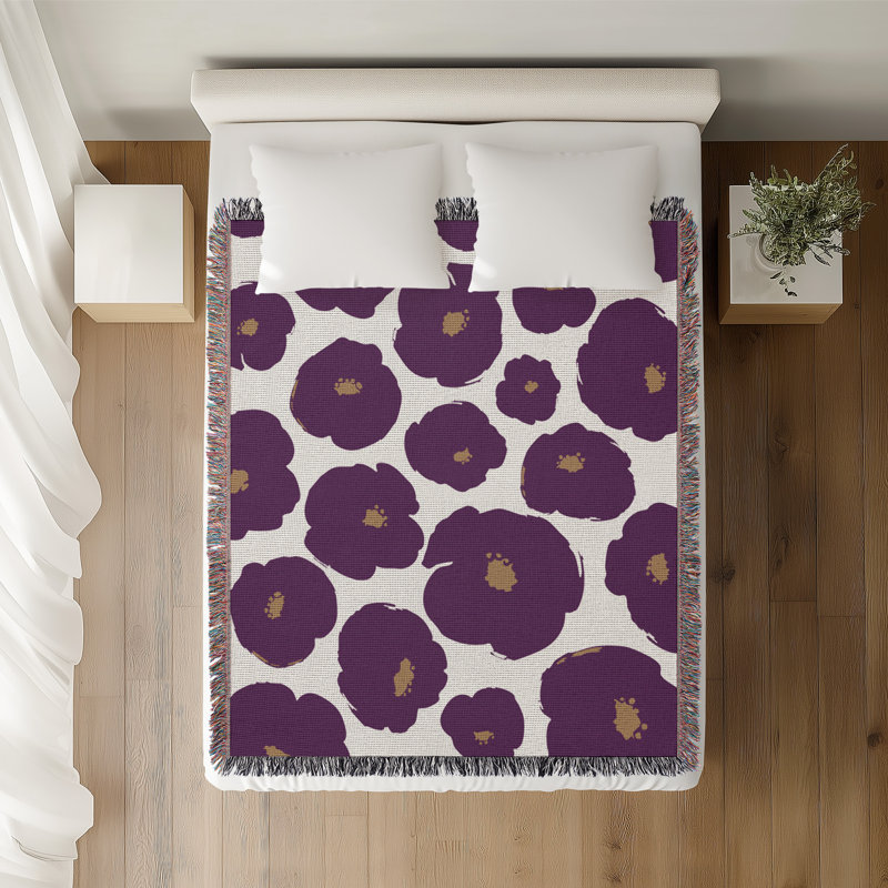 Jeté en coton Poppi, Violet, 60 x 60