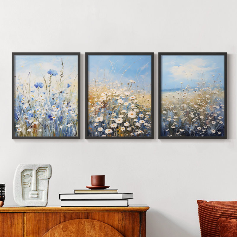 Étude florale II - lot de 3 estampes numériques - prêt à être accroché, H 10 po x l 8 po, Cadre noir