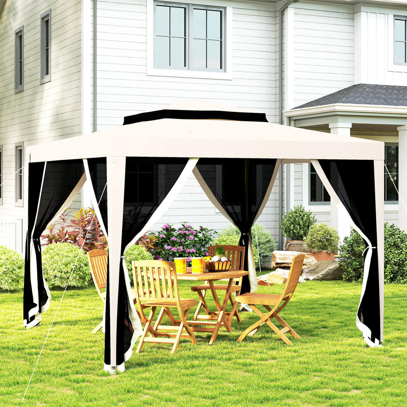 Outsunny 3 x 3 m Gazebo with Netting, Double Tier Roof, Cream White