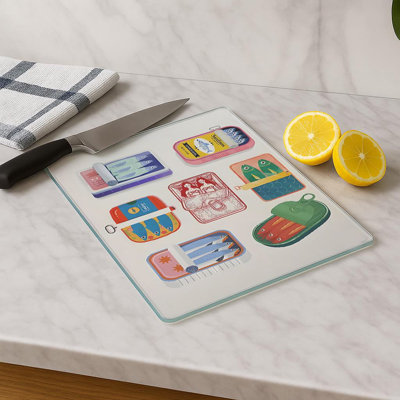 Durable Tempered Glass Cutting Board, 7.9 x 11.8 inches | 100% Antibacterial, Non-Slip Silicone Feet | Easy Clean Surface, Perfect for Food Prep & Kitchen Use, Not Dishwasher, Microwave, or Oven Safe