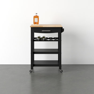 Michelle 4 Tier Butcher Block Kitchen Cart with Drawer and Wine Rack
