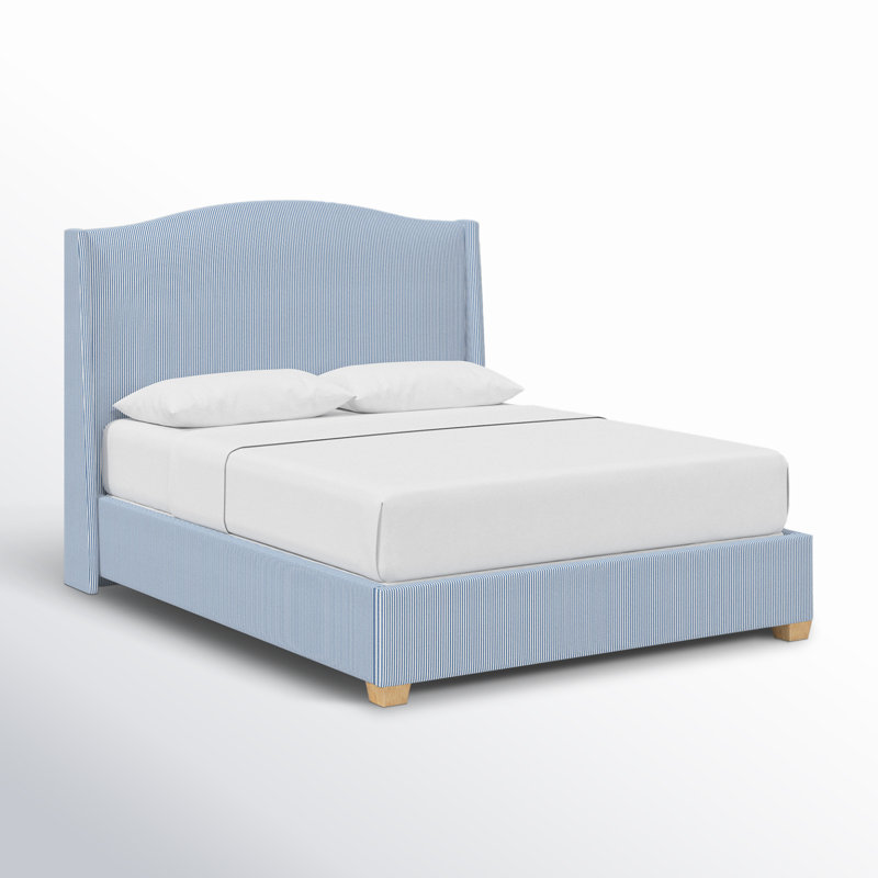 Allis Upholstered Wingback Bed, Queen, Prep Stripe Blue