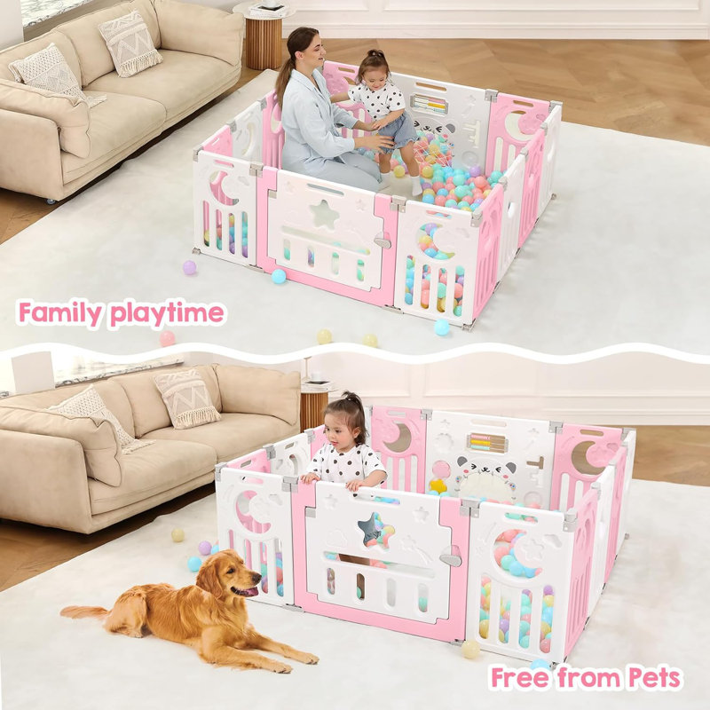 Parc pour bébé Safe Foldable, Rose / blanc, H 24 po x l 60 po x P 60 po